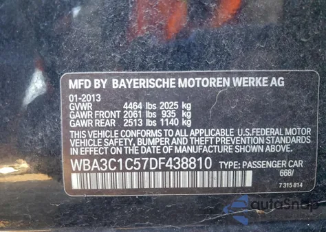 2013 BMW 328 I Sulev z USA, uszkodzony, nr VIN WBA3C1C57DF438810